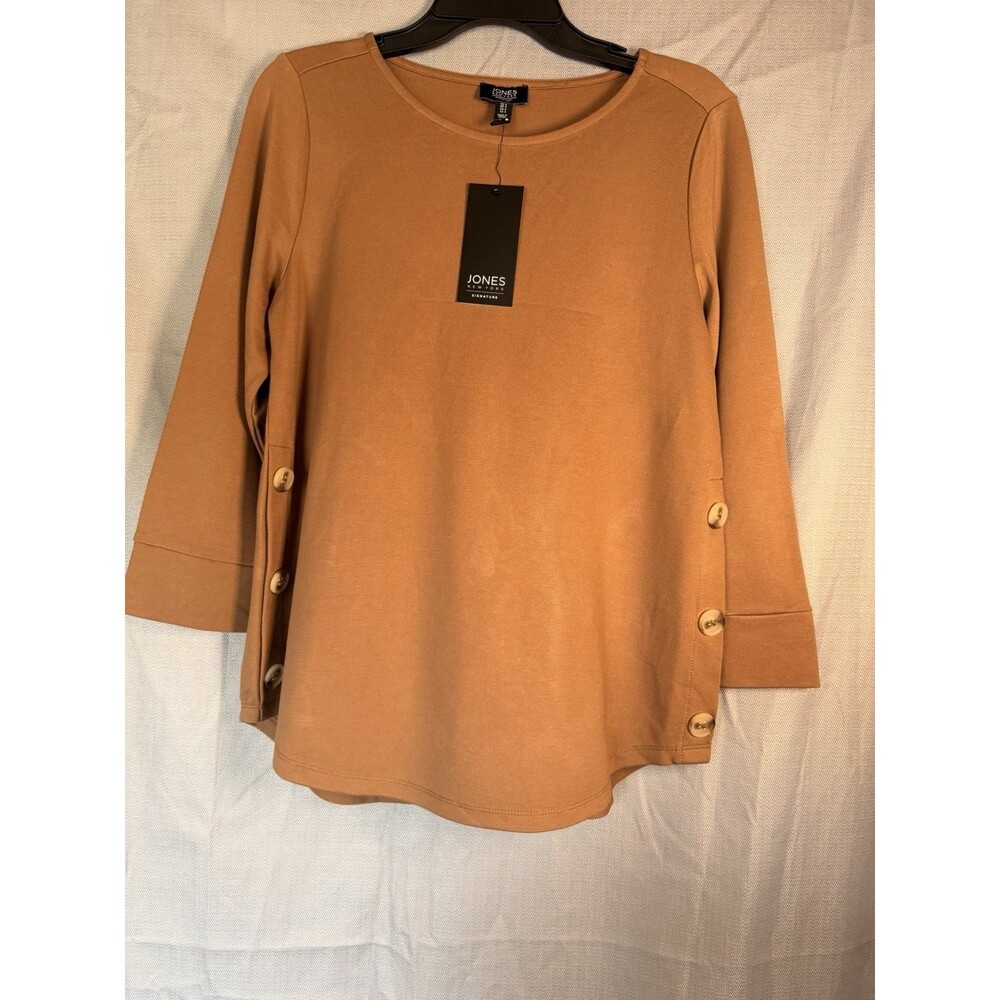 NWT Jones New York Signature Caramel Button Side Top Size S